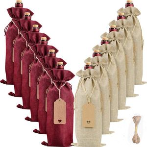 Ensemble de sacs à vin en toile de jute, 5.9x13.7 pouces, avec étiquette, 12 pièces par ensemble, sac d'emballage de vin 15x35cm, rouge et blanc, anti-poussière, pochette par Air A12
