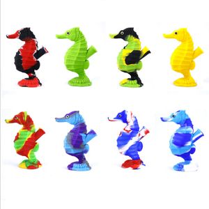 5.9inch Seahorse Silicone dab rigs bongs à eau avec bol en verre tuyau de brûleur à mazout Narguilé Bong Portable Shisha Main Pipes