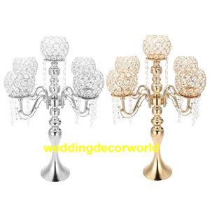 Bougeoir en cristal à 5 bras Candélabres de mariage Centres de table Centre de table Chandeliers Décor de fête Lanterne stand Argent / Or événement decor449