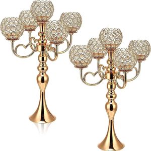 Candélabres à 5 bras en métal et cristal, bougeoirs, bol, centres de Table, chandeliers pour décorations de mariage