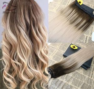 5 clips Clip One Piece dans les extensions de cheveux humains avec des cheveux vierges brésiliennes droites en dentelle Couleur de balayage ombre 4 FADING TO 182852287