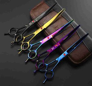 Ciseaux professionnels de coupe de cheveux, 5 couleurs, 7 pouces, pour animaux de compagnie, violet/noir/or/bleu/coloré, livraison gratuite