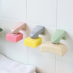 Accesorios de baño en 5 colores, estante de almacenamiento montado en la pared, jabonera de madera con pegatina, estantes de jabón, jabones magnéticos