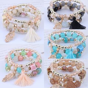 5 couleurs bohème perlé Bracelets ensemble multicouche palmier gland pendentif tempérament Bracelet pour femmes filles mode bijoux cadeau