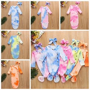 5 couleurs nouveau-né bébé Swaddle couverture bandeaux 2 pcs Wrap enfant en bas âge sacs de couchage photographie Prop Tie Dye sac de couchage pour bébé RRA3605