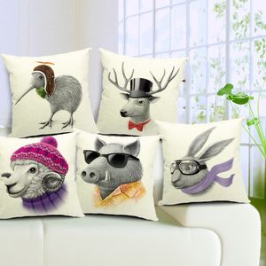 Fundas de cojines nórdicos minimalistas, 5 diseños, estilo literario, adorables animales de dibujos animados, funda de almohada, ciervo, oveja, cerdo, pájaro, conejo, fundas de almohada