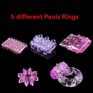 5 anneaux de pénis différents, anneaux vibrants, anneaux péniens, anneau sexuel, jouet sexuel, produits sexuels, jouet pour adulte 5 pièces/lot 17417