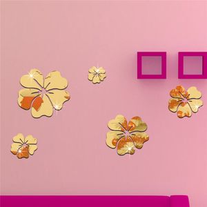 5 flores/juego de pegatinas decorativas para pared estilo espejo caliente flores calcomanía extraíble vinilo adhesivo artístico de pared decoración de la habitación del hogar