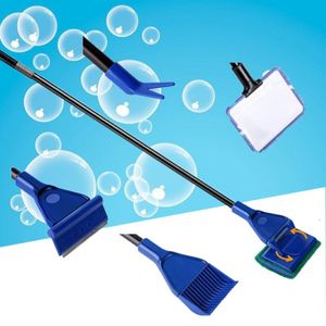 5 en 1 Outils de nettoyage d'aquarium Ensemble de nettoyage de réservoir d'aquarium Filet à poisson Râteau à gravier Grattoir à algues Fourchette Éponge Brosse Nettoyeur de verre C1007243b