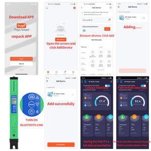 5 en 1 probador de calidad de agua Pen Digital EC TDS Salt SG Temp Temper Ph Tester Bluetooth Control para la piscina de laboratorio de agua potable