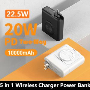 5 en 1 cargador inalámbrico Power Bank 10000mAh con Tipo C Cable AC Enchip 22.5W Cargador rápido para iPhone 14 Samsung Xiaomi PowerBank