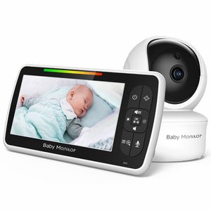 Monitor de vídeo para bebés con canciones de cuna de 5 pulgadas, cámara y control remoto de Audio, zoom panorámico, inclinable, rango de 1000 pies, Sensor de temperatura de Audio bidireccional SM650