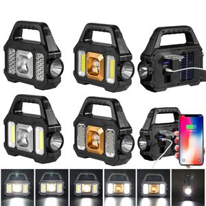 Solar-LED-Taschenlampen mit COB-Arbeitsscheinwerfern, wiederaufladbare USB-Taschenlampe, Solarlaterne, Powerbank für Camping, Wandern