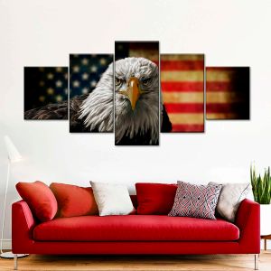 5 Pannel Eagle American Bald Eagle Flag Wall Art Toivvas Painting Animal Eagle Affiche pour chambre à coucher Décor de maison sans cadre