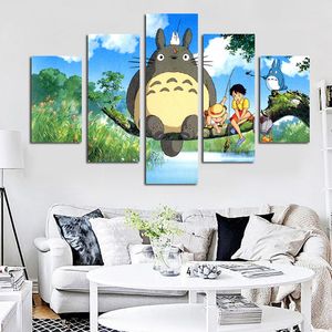 5 Panel moderno Miyazaki Hayao Totoro Art HD Print Modular Wall Painting Poster Picture For Kids Room Cartoon Wall Cuadros Decor Y200102