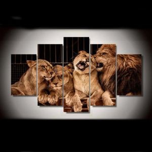 5 panneaux toile peinture modulaire mur Art animaux Lion famille photos HD imprimé affiche décor pour la maison salon cadre moderne