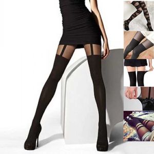 5 PC Sexy calcetines 2021 venta al por mayor Super Vintage medias arco pantimedias tatuaje Mock Bow Suspender medias transparentes Sexy negro rejilla pantimedias Z0407