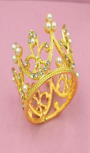 5 PCS BRIDE GOLD Silver Metal Pearl Small Crown Wedding Full Round Crystal Princess Mini Tiara For Children Girls Birthday J 190434806973