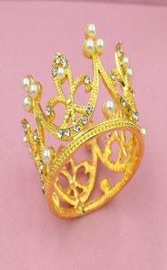 5 PCS Bride Gold Silver Metal Pearl Small Crown Wedding Full Round Crystal Princess Mini Tiara for Children Girls Birthday J 190439344509