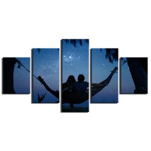5 pièces Couple dans un hamac sous les étoiles toile photos imprimer mur Art toile peintures décorations murales pour salon sans cadre