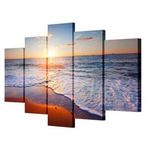 Peinture artistique sur toile, 5 pièces, coucher de soleil, paysage marin, plage, décoration murale, images modulaires, peintures à l'huile, sans cadre, 310k