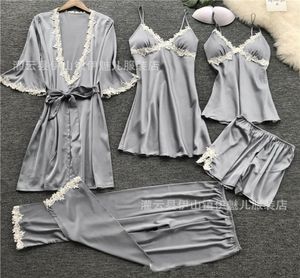 5 pièces ensemble de pyjamas 2020 femmes vêtements de nuit en satin pyjamas en dentelle sexy sommeil salon Pijama soie nuit maison vêtements pyjama ensembles 579 S27042989