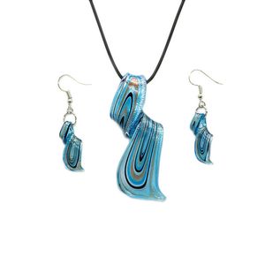 Juego de 5 pendientes de collar de estilo chino al por mayor, conjunto de cuentas de Murano de cristal de iluminación azul hechas a mano, joyería en espiral para mujer