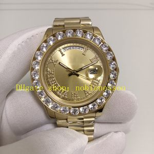 5 Estilo Foto real Reloj de diamantes Reloj para hombre de 43 mm con bisel de diamante grande Azul Verde Negro Esfera romana 228238 Pulsera mecánica de oro amarillo de 18 k Relojes automáticos para hombre