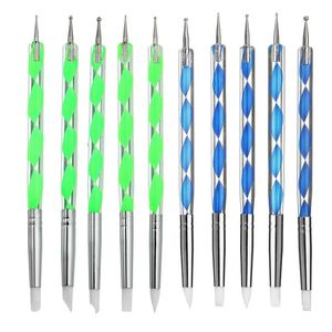 5 X 2 Way Ball Stylets Dotting Tools Silicone Color Shaper Brushes Pen pour Polymer Clay Pottery - Bleu