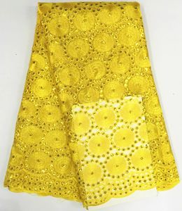 5 Y/pc maravilloso bordado amarillo encaje de malla africano con pequeñas lentejuelas flor tela con encaje de red francés para ropa de fiesta BN49-7