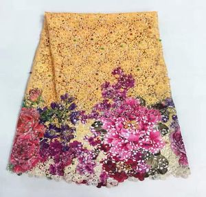 5 Ypc nueva moda bordado caqui tela de encaje de seda de leche e impresiones patrón de flores coloridas encaje de seda francés para ropa RM115542985