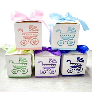 50/100pcs bébé pied boîte à bonbons bébé douche chariot papier doux sac empreintes de pas fête faveur boîtes baptême conteneur cadeau boîte H1231