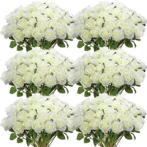 50 pcs artificiel rose fleur de soie roses bouquet réels faux pour les centres de mariage à la maison décorations de fête 240422