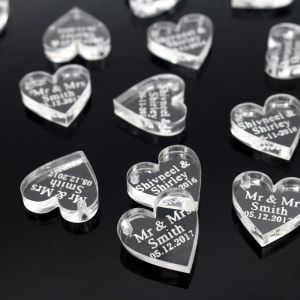 50 * Charme de vin de mariage personnalisé personnalisé Gold / Silver Mirror / Clear / Wood Heart Label Tag Favors Favors Gift Wedding Decor