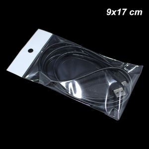 Paquete de 500 bolsas de embalaje de plástico OPP autoselladas de 9x17 cm con orificio para colgar, bolsa de almacenamiento de productos electrónicos autoadhesiva para cable USB
