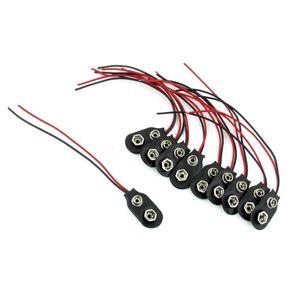 Livraison gratuite 500 pièces Snap 9 V (9 volts) connecteur de clip de batterie I Type noir avec câble Mjcma
