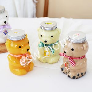 Botella de agua de plástico con forma de oso de 500 ml, botellas desechables de té con leche para bebidas de jugo para niños
