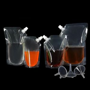 Bolsa de embalaje de bebidas de plástico de pie de 500 ml, bolsa con boquilla para bebidas, jugo líquido, leche, café, bolsa transparente, envío gratis