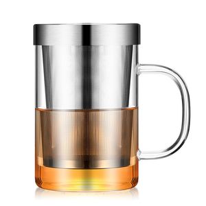 Tasse d'infuseur de thé en verre résistant à la chaleur de voyage de 500 ml avec couvercle en acier inoxydable tasse à café Tumbler cuisine grand Y200104