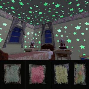 100 Uds estrellas 3D que brillan en la oscuridad pegatinas de pared luminosas pegatinas de pared fluorescentes para niños habitación de bebé dormitorio techo decoración del hogar DA380