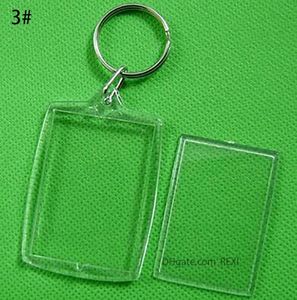 500pcs Clear Acrylic Plastic Blany KeyRings Insérer Passeport Photo Cadre Cadre Keychain Picture pour le cadeau de fête