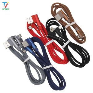 500 unids/lote 1 m/2 m/3 m 2 lados 90 grados tela en forma de L tela trenzada tela USB Cable de datos tipo c micro usb Android Cable para Xiaomi Samsung