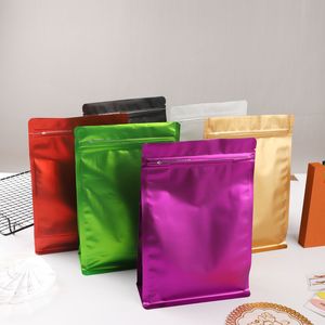 500 unids/lote, bolsa de cierre de cremallera de papel de aluminio de fondo plano sellado de ocho lados de color mate con refuerzo lateral de ventana, bolsas de café de plástico al por mayor