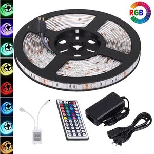 Tira de luces LED 5050 RGB Flexible impermeable 5m 24Key 44Key IR control remoto y fuente de alimentación de 12V 5A, todo en un solo conjunto