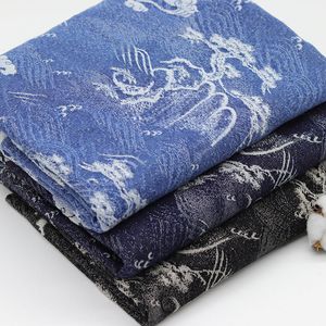 50 cm / pièce Blue Pine Jacquard Denim Vêtements Tissu à haute teneur à la main