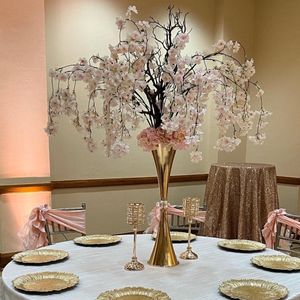 50 cm à 100 cm de haut) Candélabre en métal doré, décoration de table en métal, boule de fleur d'arbre, pièce maîtresse de mariage, décor de cérémonie, support de fleurs de cerisier artificielles