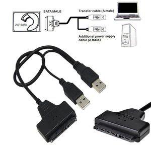 Cables de 50CM 2,0 SATA 7 + 15 pines, adaptadores USB duales, Cable de transferencia para disco duro portátil HDD de 2,5 o 3 pulgadas
