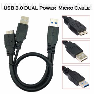Cable USB 3,0 de 50CM Doble potencia en forma de Y 2 X tipo a a Micro B cable de transferencia de datos de alta velocidad de hasta 5 Gbps para discos duros externos