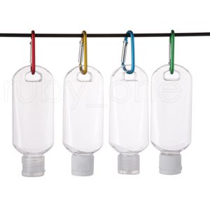 Bouteille rechargeable vide d'alcool de 50ML avec crochet porte-clés Bouteille de désinfectant pour les mains en plastique transparent transparent pour les bouteilles d'emballage de voyage RRA3835
