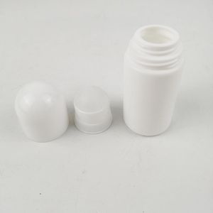 Rollo de plástico en botellas de 50ml, botella de rodillo vacía blanca, botella de bola de Rol-on de 50cc, desodorante, loción de Perfume, contenedor de luz, 100 Uds.